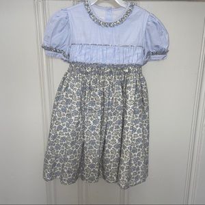 Alice Kathleen blue gingham/floral Smocked yoke Dress
